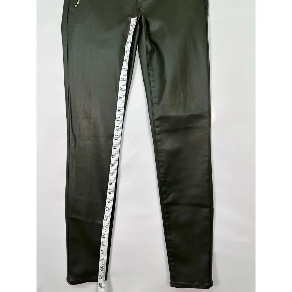 NWT White House Black Market Mid Rise Coated Moto Skinny Jeans Green Size 0R - Picture 10 of 12
